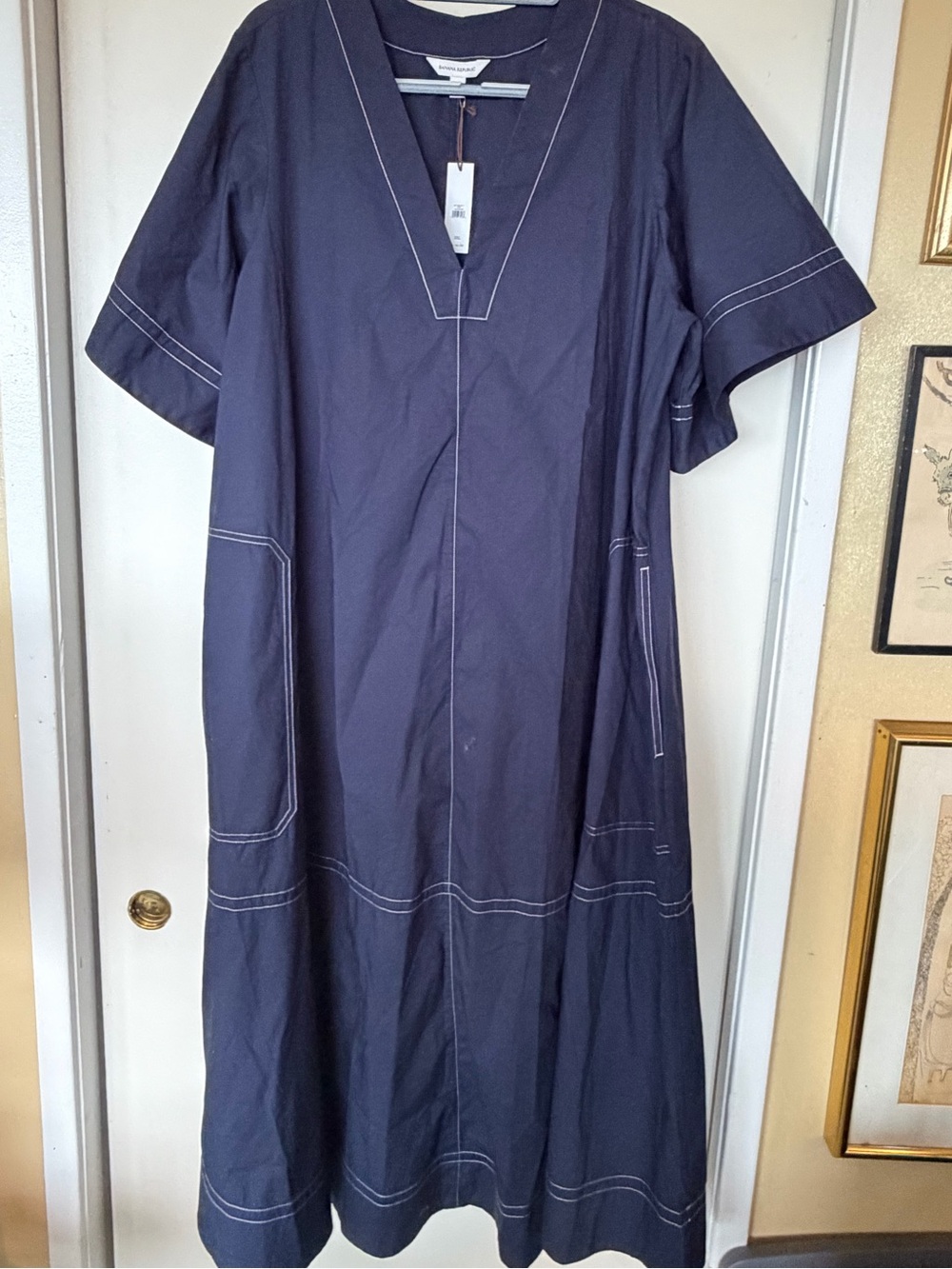 Banana Republic Navy Midi Dress with White Topstitch